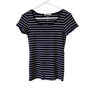 L.O.G.G blue and white striped short sleeved summer top casual comfortable organ